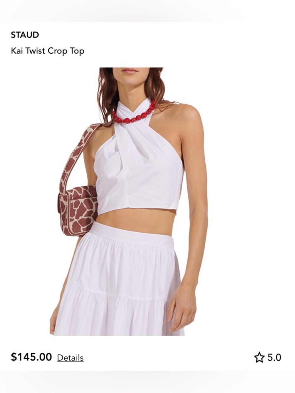STAUD Twist Halter Crop Top in White
